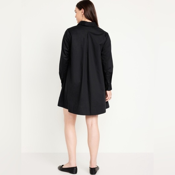NWT! Old Navy Black Poplin Long Sleeve Mini Shirt Dress - Small 💜 - Picture 3 of 9